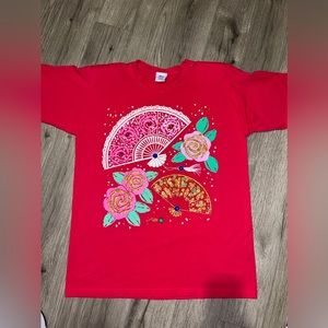 Vintage Dimensions One Size Hot‎ Pink Floral Shirt with Shoulder Pads